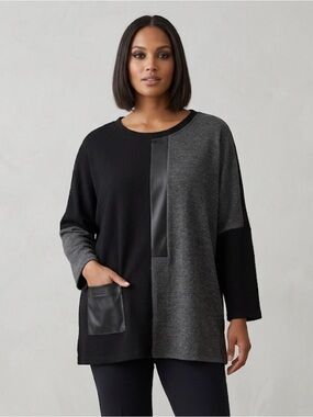 Joseph Ribkoff Colorblock Mixed-Knit Tunic Sweatshirt